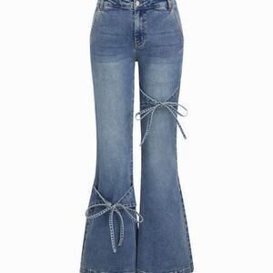 Stretch Cider Denim Low Rise Bowknot Flared Jeans